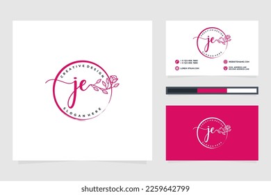 Feminine JE Initials logo collection  with business card template.