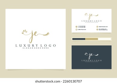 Feminine JE Initials logo collection  with business card template.