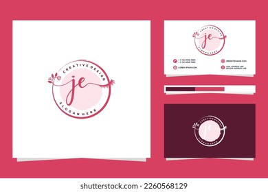 Feminine JE Initials logo collection  with business card template.