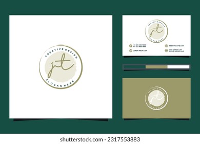 Feminine JT Initials logo collection  with business card template.
