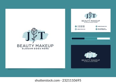 Feminine JT Initials logo collection  with business card template.