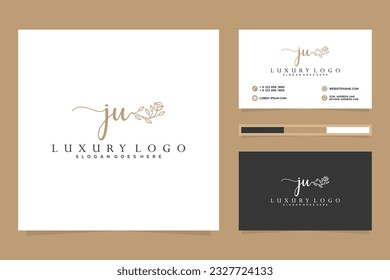 Feminine JU Initials logo collection  with business card template.
