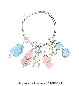 Feminine key chain with traveling item collection