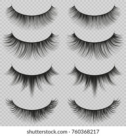 Feminine lashes vector set. Realistic false eyelashes fashion collection. Long eyelash and false femininity black eye lash illustration