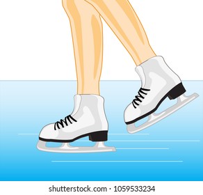 Feminine legs in skates on ice.Vector illustration