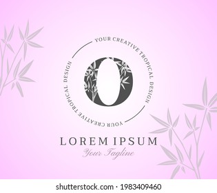 Feminine Letter O Logo with Bamboo Leaves Texture Design Logo Icon. Creative Tropical Beauty Alphabetical Nature Logo Template.