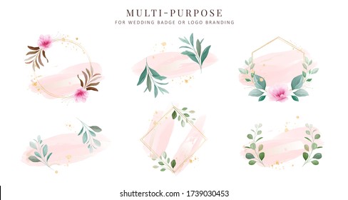 Feminine logo collections. Hand drawn modern floral and watercolor badge for wedding card, branding vector