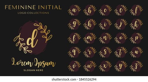 Feminine logo collections template, set in black background. Beauty care, wedding or fashion design template. Minimalist logo design