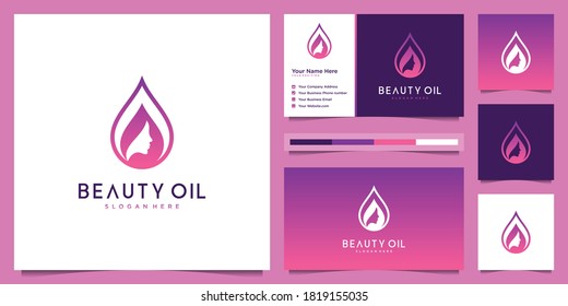 Feminine logo design and business card template. beauty women and oil negative space logo concept.