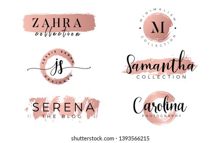 Feminine logo set in gold rose - Vector