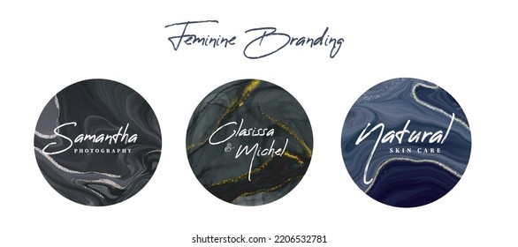 Colección de logotipos femeninos con fondo de mármol