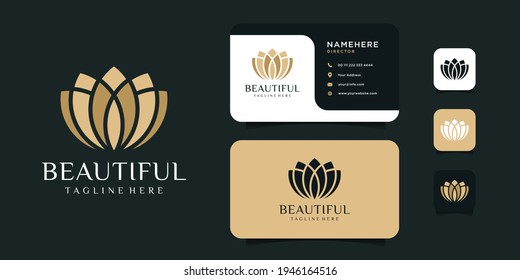 Feminine lotus flower logo and business card design vector template. Logo can be used for icon, brand, identity, symbol, floral, spa, decoration, and business company