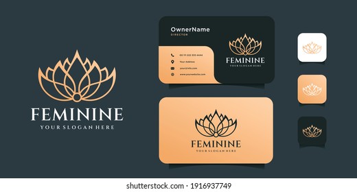 Diseño del logo del loto femenino con inspiración de tarjeta de visita. El logotipo puede utilizarse para icono, marca, identidad, decoración, spa y empresa de negocios