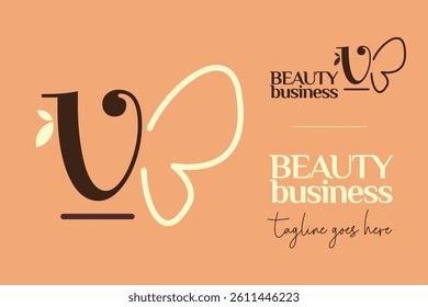 Feminine Luxurious Letter V incorporated Nature leaf ornament logo icon design template suit for your Brand Identity. Beauty busiiness, spa, yoga, or cosmetic product.