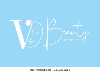 Feminine Luxurious Letter V incorporated outline face illustration design template suit for your Brand Identity. Beauty business,  spa, yoga, cosmetic product, etc