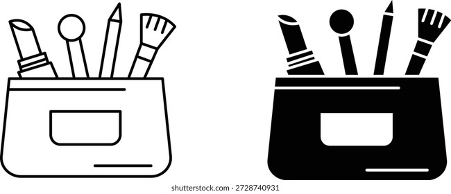 Feminine makeup bag vector Icon, Stylish cosmetic accessory for branding and design Isolated on transparent background.