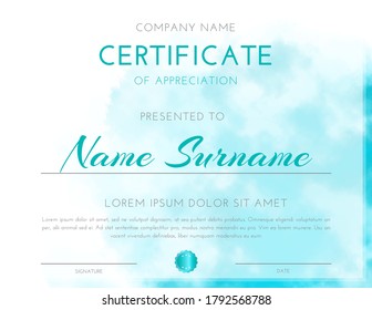 Feminine Modern Certificate Design in Fresh Light Turquoise Color
