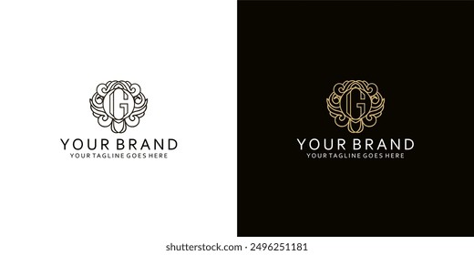 a feminine modern logo with a monogram visualization of the letter G with an elegant and luxurious dynamic style