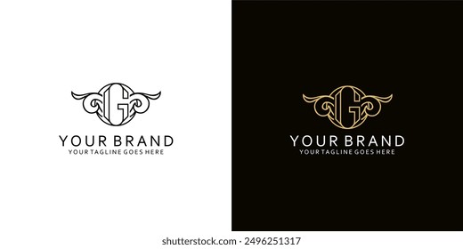 un logotipo moderno y femenino con una visualización monograma de la letra G con un estilo dinámico elegante y lujoso