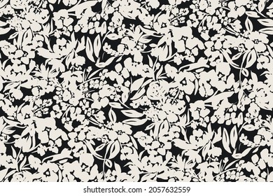 Feminine monochrome seamless pattern with lace pattern of flowers.