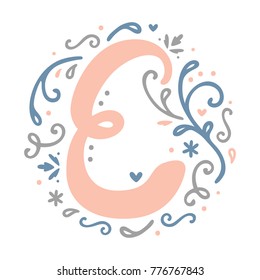 Feminine Monogram Design, ' E ' letter. Lovely cute and elegant. Perfect for decoration, logo, label, stamp, card design, diary / planner sticker, etc