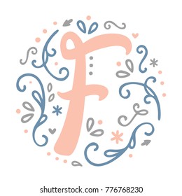 Feminine Monogram Design, ' F ' letter. Lovely cute and elegant. Perfect for decoration, logo, label, stamp, card design, diary / planner sticker, etc