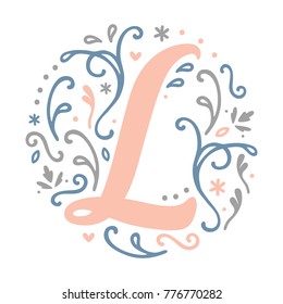 Feminine Monogram Design, ' L ' letter. Lovely cute and elegant. Perfect for decoration, logo, label, stamp, card design, diary / planner sticker, etc