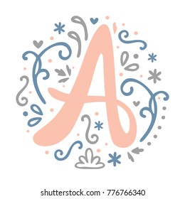 Feminine Monogram Design, ' A ' letter. Lovely cute and elegant. Perfect for decoration, logo, label, stamp, card design, diary / planner sticker, etc