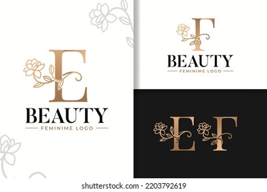 Logo de monograma femenino con letra floral e y f