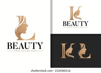 Feminine monogram logo letter K and L with woman silhouette