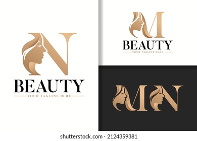 Feminine monogram logo letter M and N with woman silhouette