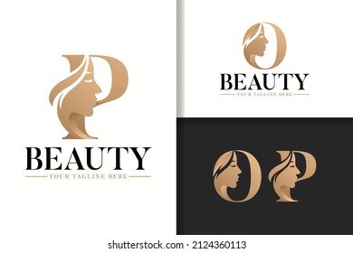 Feminine monogram logo letter O and P with woman silhouette