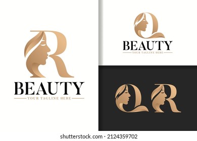 Feminine monogram logo letter Q and R with woman silhouette