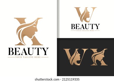 Feminine monogram logo letter W and X with woman silhouette