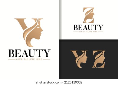 Feminine monogram logo letter Y and Z with woman silhouette