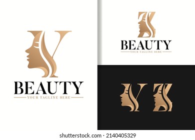 Feminine monogram logo with woman silhouette letter y and z