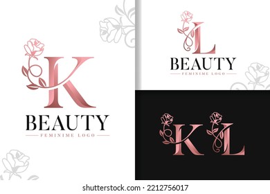 Feminine monogram rose gold logo letter k and l with flowers