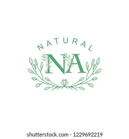 Feminine NA Letter Logo, Green Nature Flourish Design