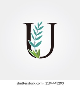 Feminine Nature Leaf U Letter Logo