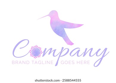 Feminine Pink Hummingbird Business Logo with Watercolor Flower