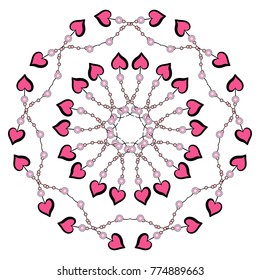 Feminine pink rosette. Romantic design element. Vector Heart mandala.