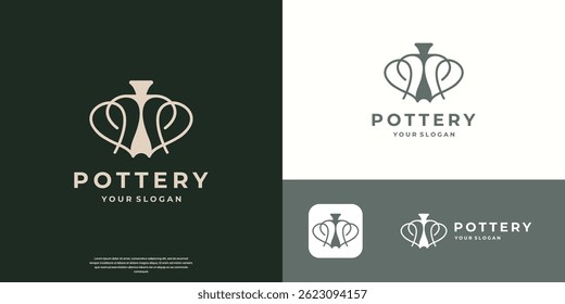 feminine pottery ceramic logo design with line style concept.