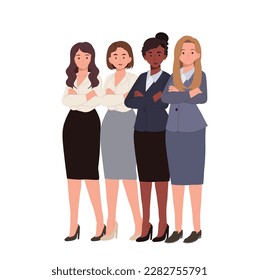 feminine power concept. Business team of women only. working woman. Flat vector cartoon illustration