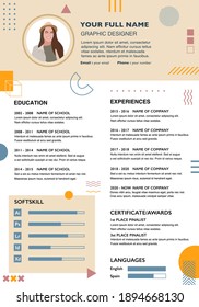 Feminine resume with infographic design and abstract element. Stylish CV set for women. Clean vector.