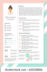 Feminine resume with infographic design. Stylish CV set for women. Clean vector.