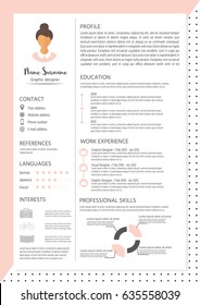 Feminine resume with infographic design. Stylish CV set for women. Clean vector.