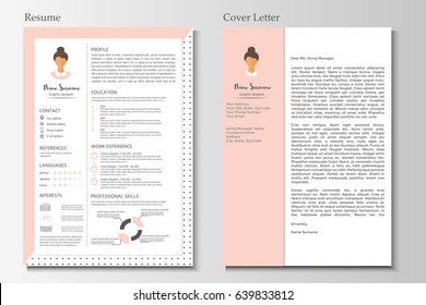 Feminine resume with infographic design. Stylish CV set for women. Clean vector.