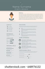Feminine resume with infographic design. Stylish CV set for women. Clean vector.