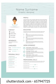 Feminine resume with infographic design. Stylish CV set for women. Clean vector.