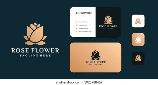 Diseño del logotipo de flor de rosa femenina y plantilla vectorial de tarjeta de negocios. El logotipo puede utilizarse para icono, marca, identidad, mínimo, spa, conjunto, decoración, floral y empresa de negocios